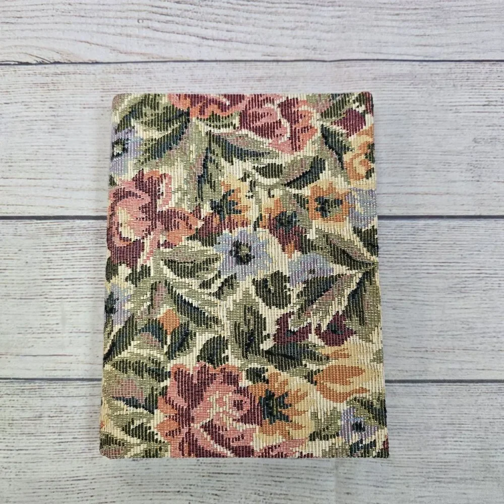 Vintage Fabric Covered Double Picture Frame Floral Tapestry